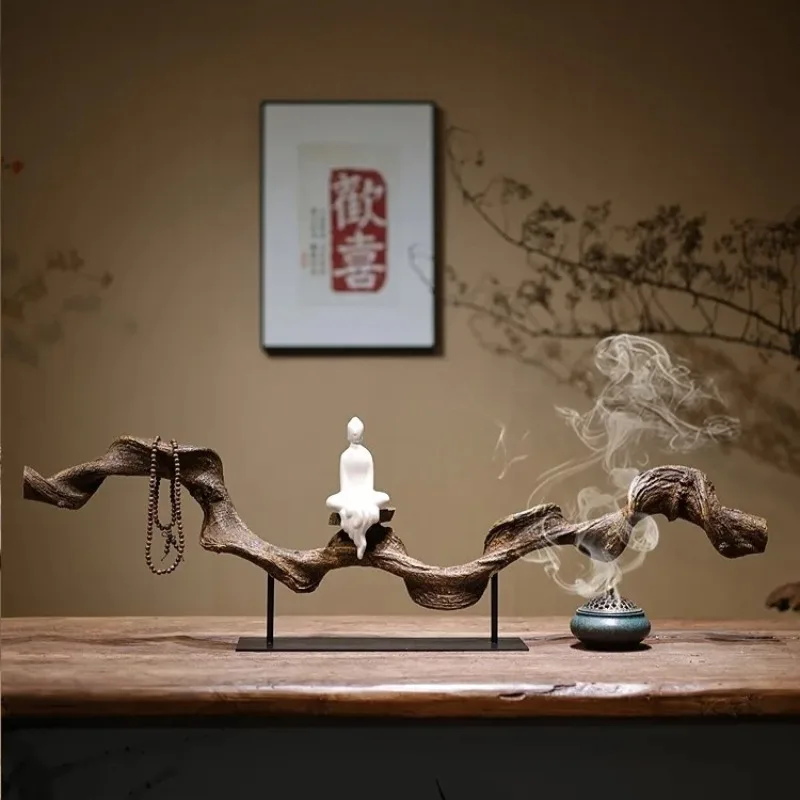 Zen-Inspired Wabi-Sabi Resin Decor Ornament Artistic Entryway Sculpture for Chinese Tea Room Living Room Display
