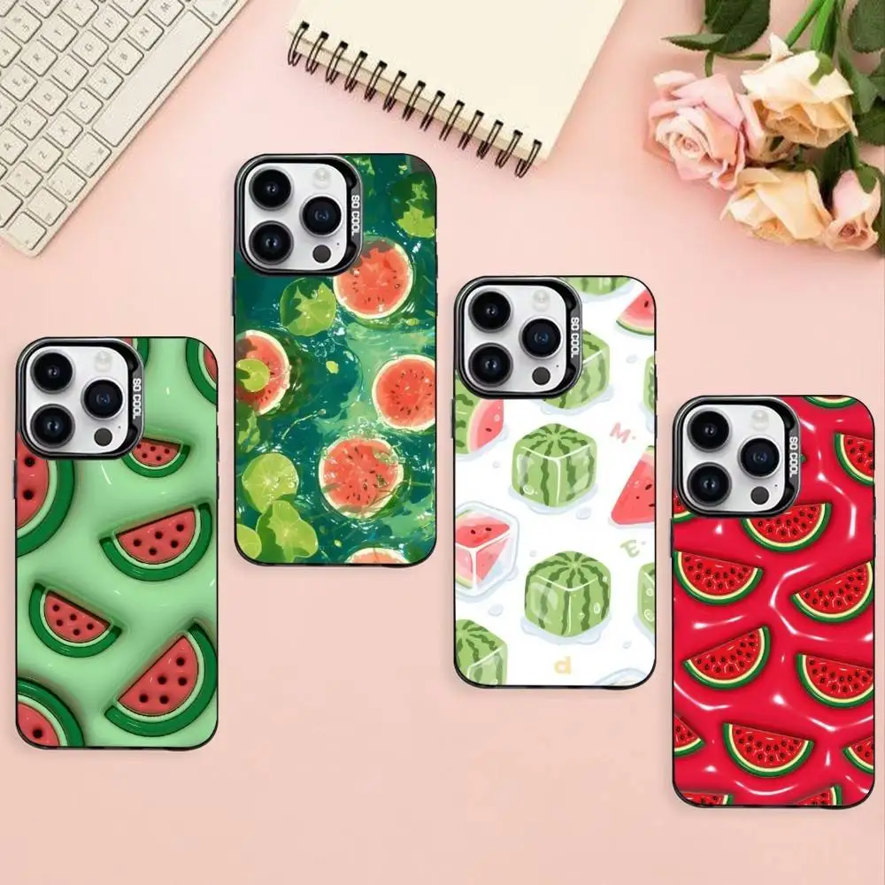เคสโทรศัพท์ลายแตงโมสีดำ สำหรับ iPhone17,16,15,14,13,12,Pro Max  ชุบเงินด้านใน