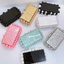 Square Acrylic Evening Clutch Bag Box for Women Glitter Marble Purse Handbag Wedding Bridal Party Chain Shoulder Messenger Bags