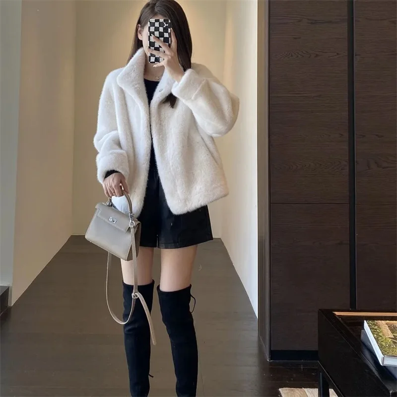 2024 New Winter Jacket Women Environmental Protection Fur Coat Fashion Velvet Mink Overcoat Small Fragrance Outwear Female Tops