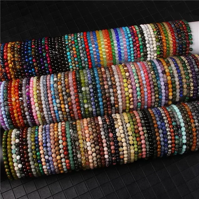 Natural Stone Handmade Bracelets Tiger's Eye Amethyst Hair Crystal Tourmaline Chalcedony Stretch Jewelry Bracelets Friend Gifts