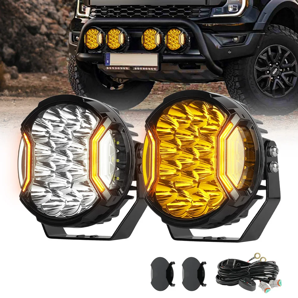 7-inch modified off-road spotlights with three-sided light emission and high-power modified vehicle lights