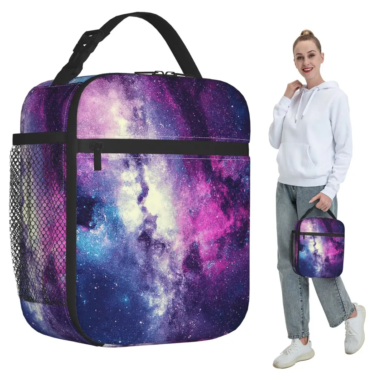 

Яркая термосумка для обедов с принтом «Галактика» для женщин, офисная термосумка-холодильник для еды, герметичный контейнер для ланчей