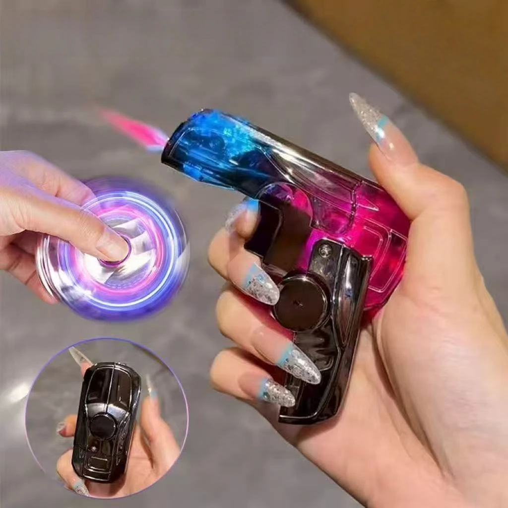 

New Windproof Folding Gyroscope Inflatable Lighter with Direct Spray Red Flame Racing Style Rotating Decompression Lighter Gift