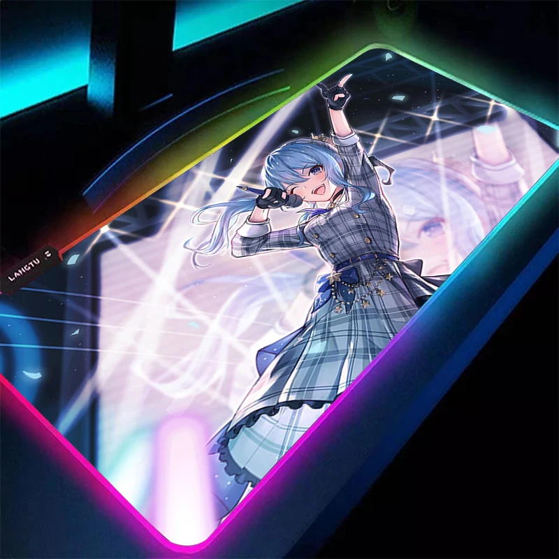 Mouse pad gamer teclado led desktop mouse tapete de borracha tapis souris jogos rgb notbook pc hololive hoshimachi suisei mousepad