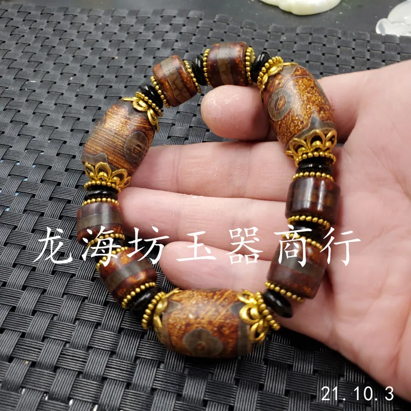 Jade Bracelet Agate Sky Beads Barrel Beads Bracelet Three-Eye Sky Beads Luantong Bracelet Frosted Bracelet Jade Bracelet Bracele