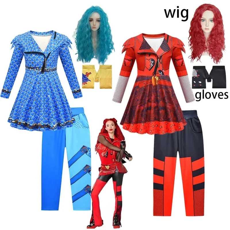 D-Descendants Rise of Red Costume for  Red Chloe Cosplay Costume  Fancy Dress Pants Wig Set Halloween  Clothes