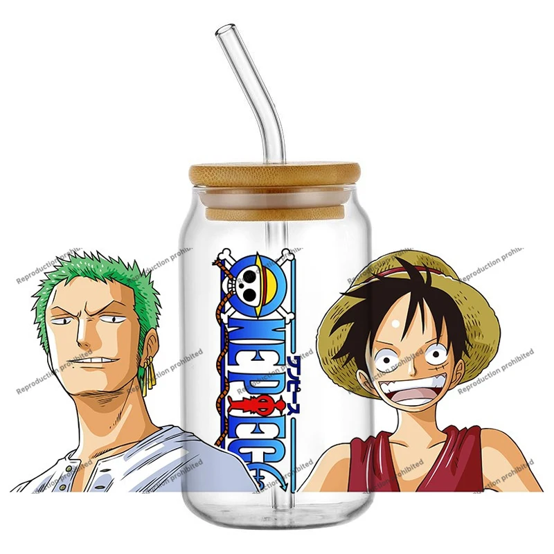 

New Japanese Pirate Anime Cartoon UV DTF Decal Sticker Wrap For 16oz Libbey Glass Can Cup Wholesale