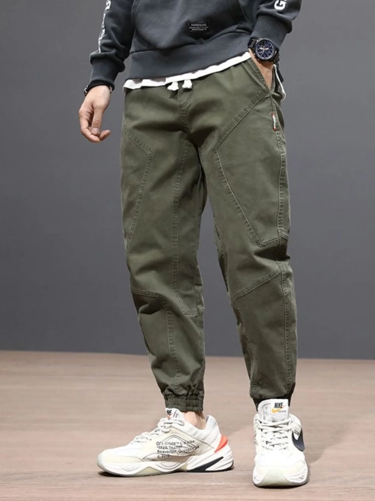 

Cotton Casual Pants Men's Workwear Harlan Loose Fit Spor Trousers Autumn Spring Seasonal Elastic Waist Long Legs Polyester ...