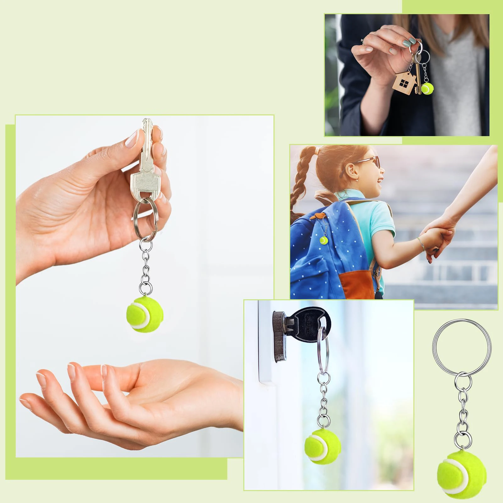 6Pcs Mini Tennis Ball Keychain Key Cell Phone Ornament Tennis Souvenir