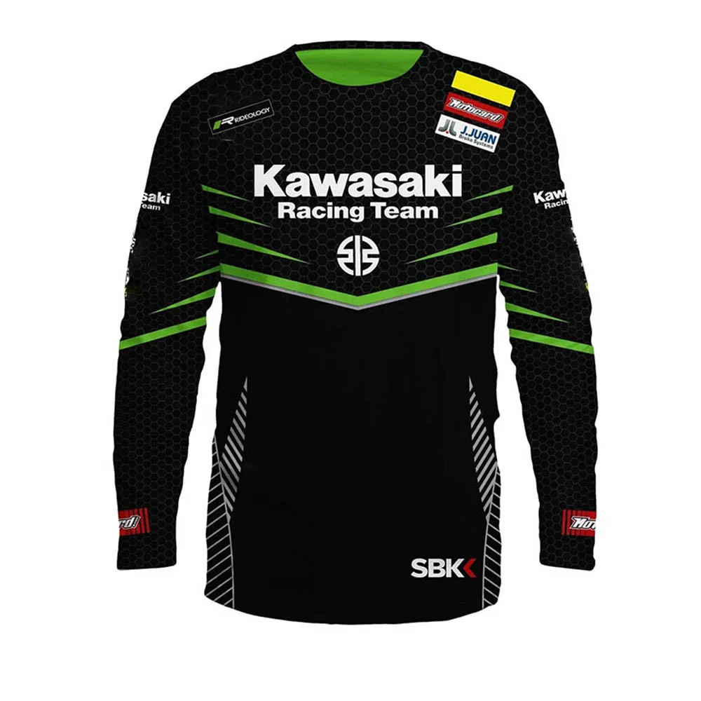 2024 New Sports Top Kawasaki Motorcycle Racing Team Men\'s Spring and Autumn Women\'s Long Sleeve Round Neck T-shirt