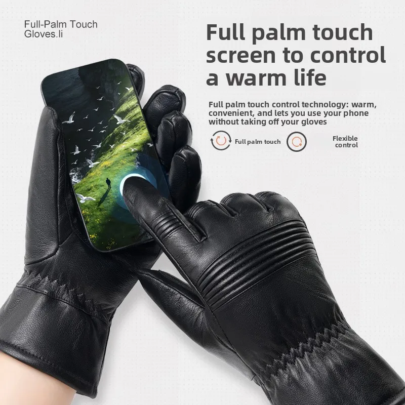 Hot Sale Men Women Sheepskin Gloves Genuine Leather Glove Men Winter Outdoor Warm Fur Thickening Thermal Patchwork Gloves