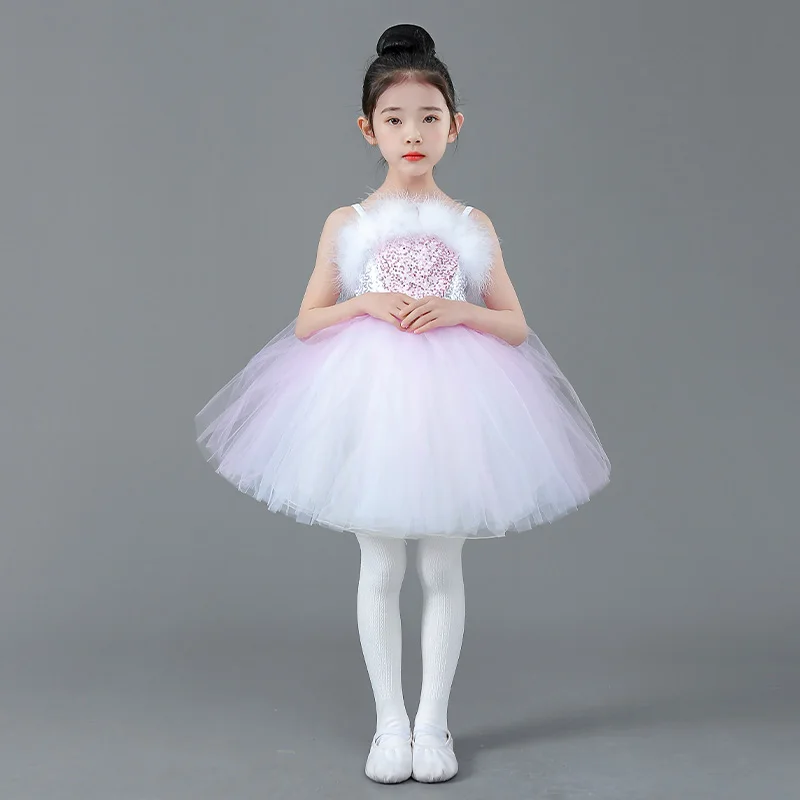 Vestido de balé tutu para crianças, traje de dança cisne moderno, roupas de performance, saia princesa para meninas