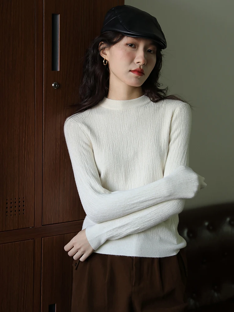 

Slimming Effect White round Ne Knitted Sweater for Women Faionable Casual Sle Thiened Autumn Winter New Arrival