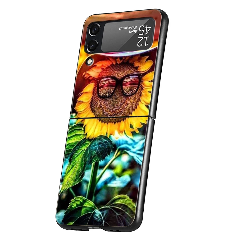 Cute Summer Daisy Sunflower Floral Flower For Samsung Galaxy Z Flip 4 5 Black Phone Cover For Galaxy Z Flip 3 Case Hard PC Shell