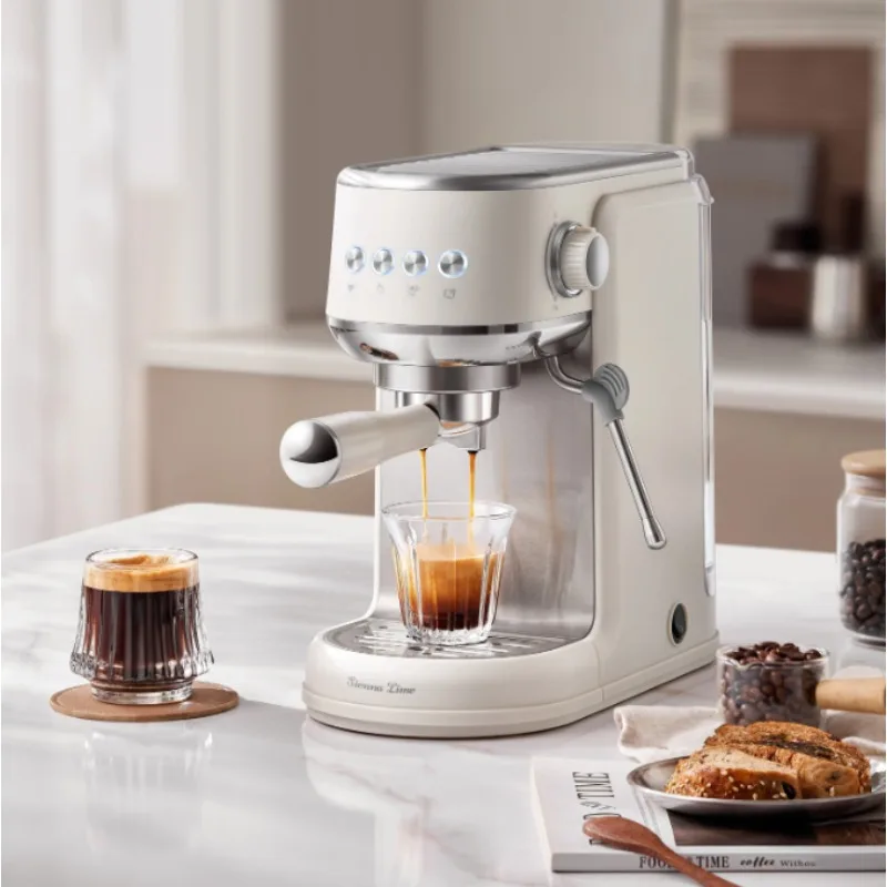 M1 Home Small Coffee Maker, 220V 1350W Semi-Automatic Italian Espresso Machine, Fresh Grinding & Milk Frothing Function