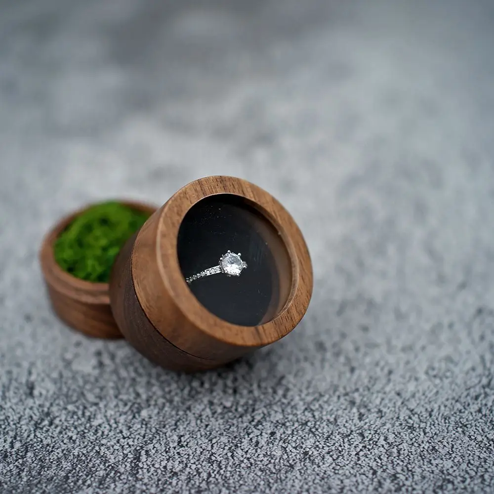 Rustic Round Gift Case Wedding Jewelry Box Proposal Presentation Box Ring Bearer Box Storage Box Ring Box