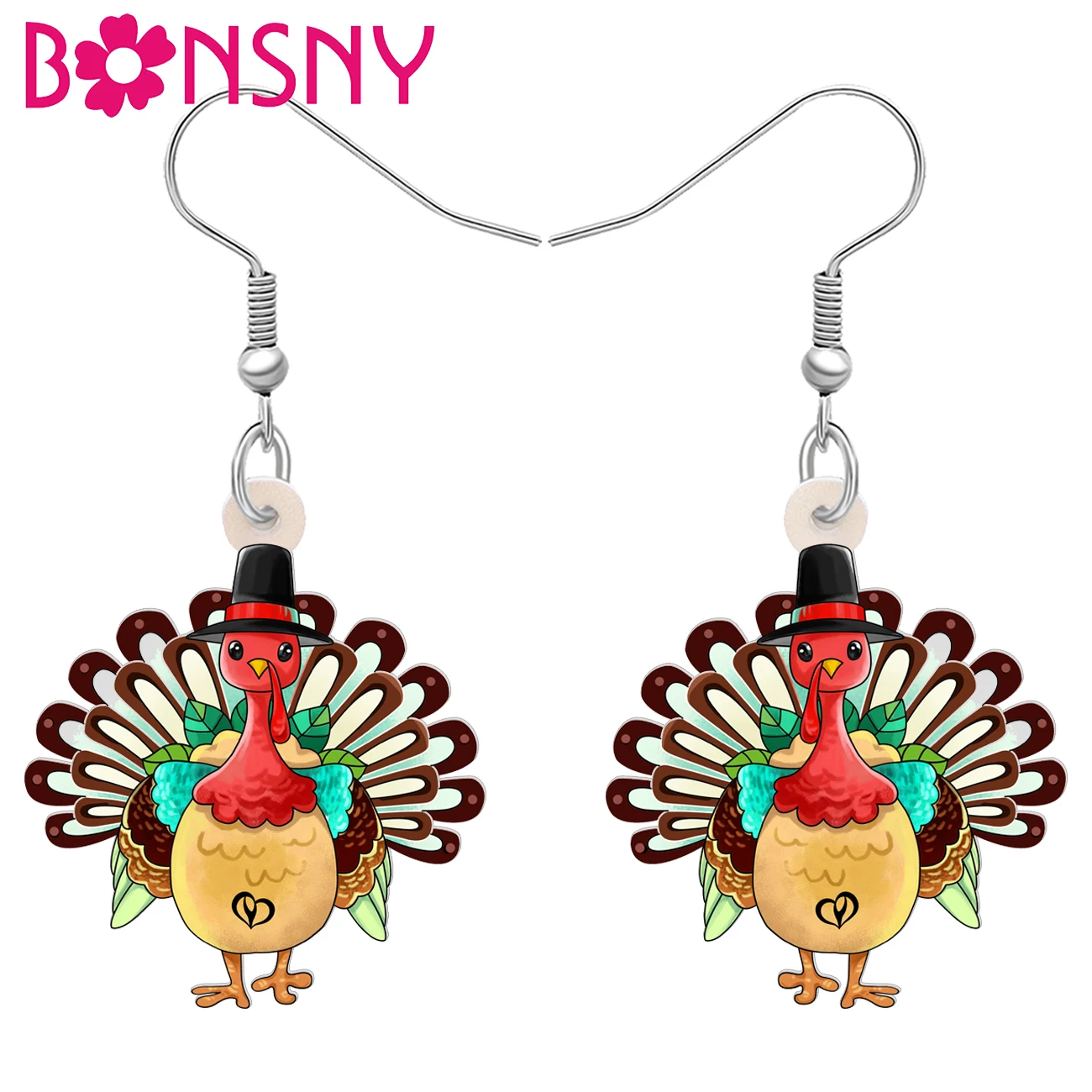 BONSNY Acrylic Thanksgiving Turkey Dangle Earrings Fall Jewelry Funny Animals Farm Chicken Thankful Gifts For Women Mom Charms
