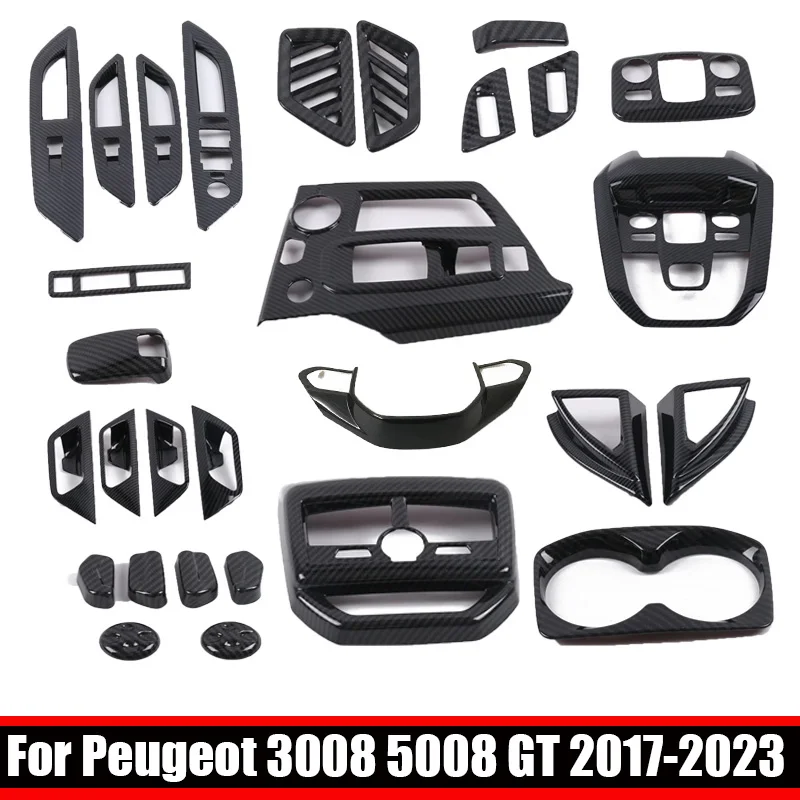 For Peugeot 3008 5008 GT 2017- 2023 ABS Window Lift Switch gear water cup Panel air condition outlet Cover interior Accessories