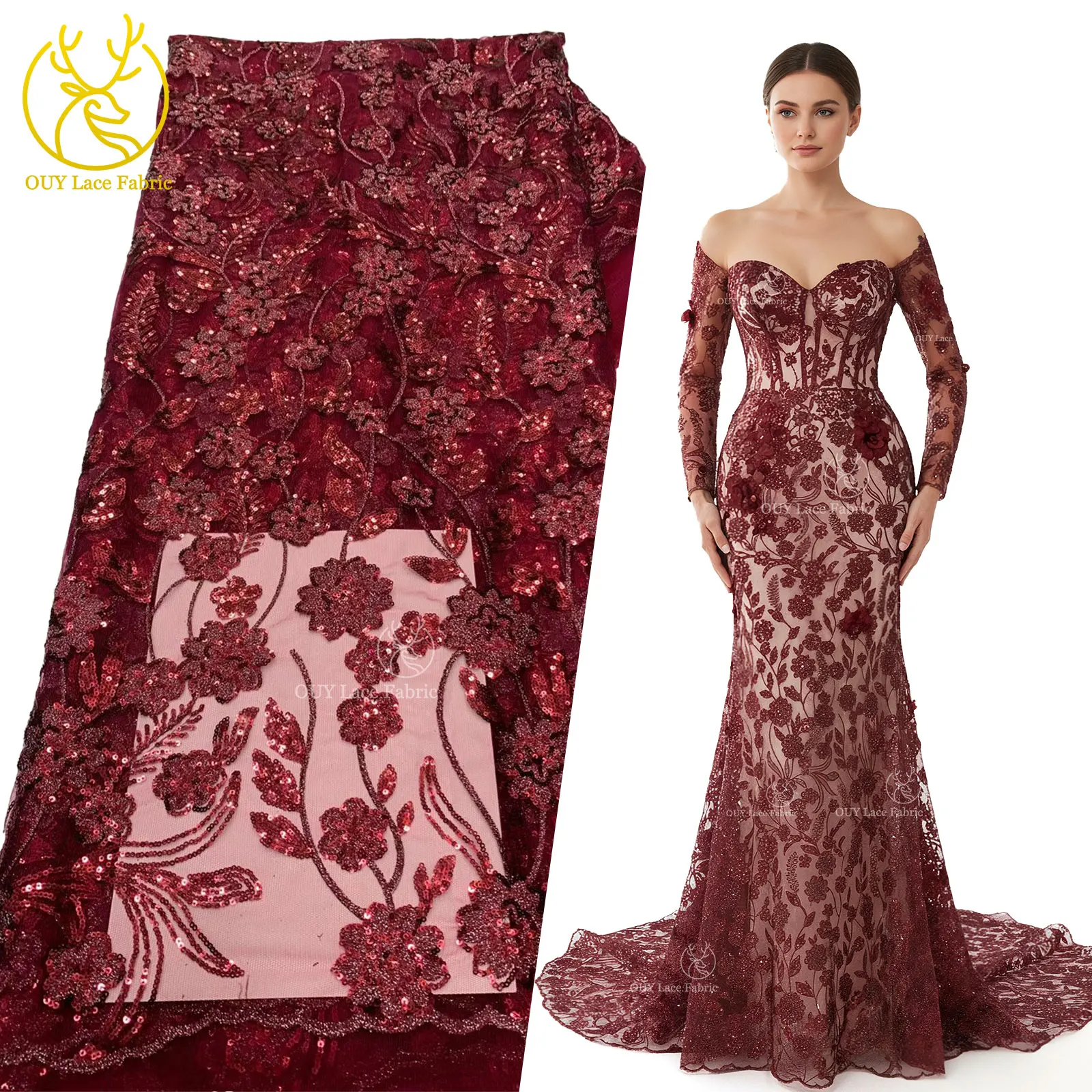 

Luxury African Sequin Embroidered Tulle Lace Fabric 2026 High-Quality Mesh Nigerian Wedding Party Dress Lace Sewing Material