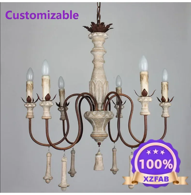 Factory Direct 2026 American country French retro old carving chandelier duplex floor dining room retro chandelier solid wood