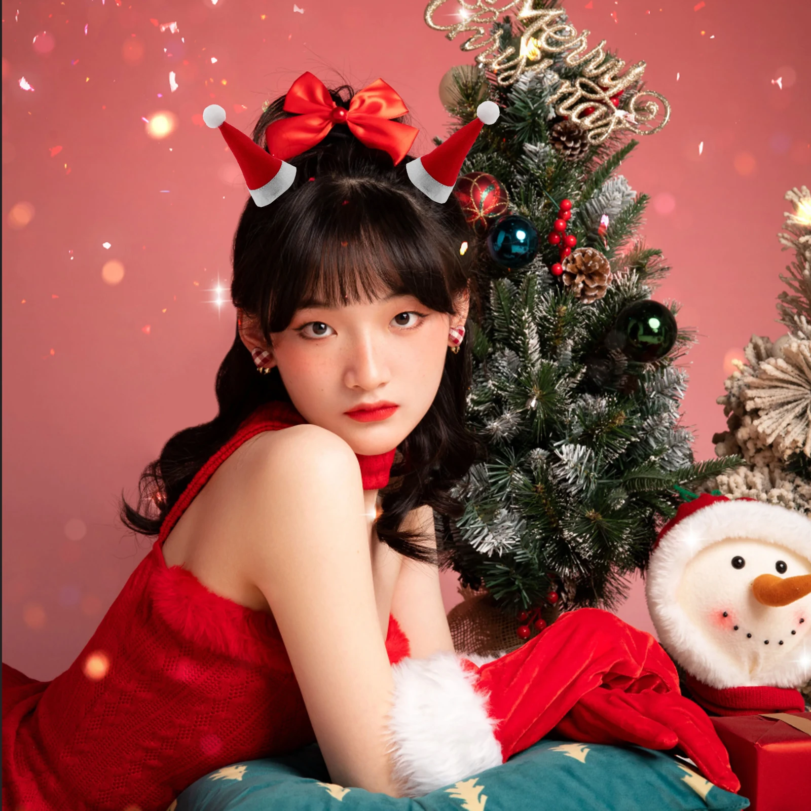 

10 Pcs Christmas Santa Hat Hair Clips Cute Red Bow Alligator Grips Decorative Accessories for Kids Party Hairpins