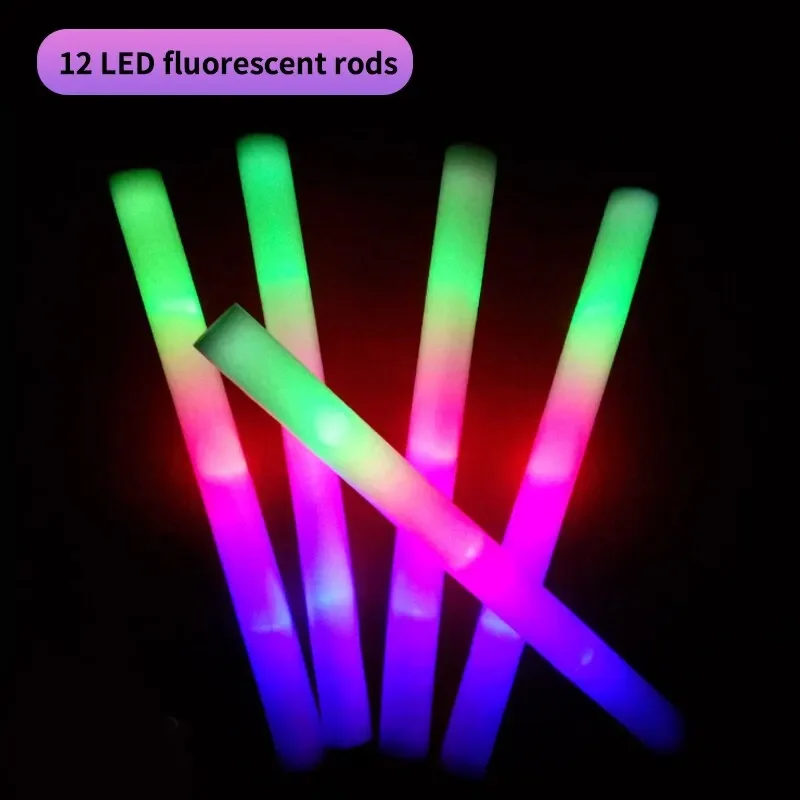 12Pcs LED Glow Sticks Bulk Colorful RGB Glow Foam Stick Cheer Tube Dark Light for Xmas Birthday Wedding Bar Party Supplies