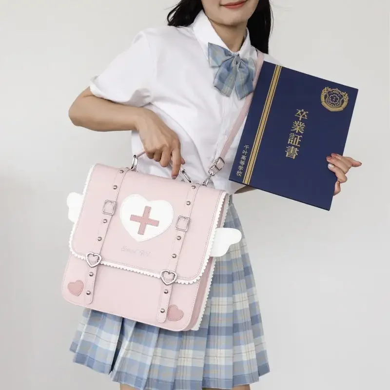 hot Lolita Wing Heart Cross Backpack Bag School Students Laptop Bag Rucksack Outdoor Shoulder Book Kawaii Uniform School Bag