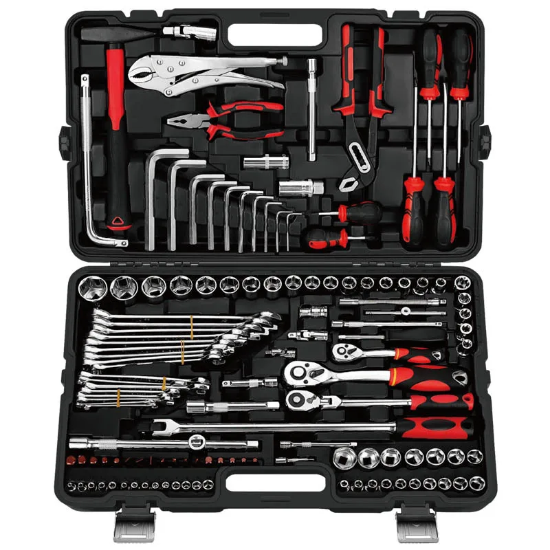 137-Piece Comprehensive Hand-Operated Tool Set For Home Improvement Auto Repair Including Socket Set Wrenches Pliers Set Boxed