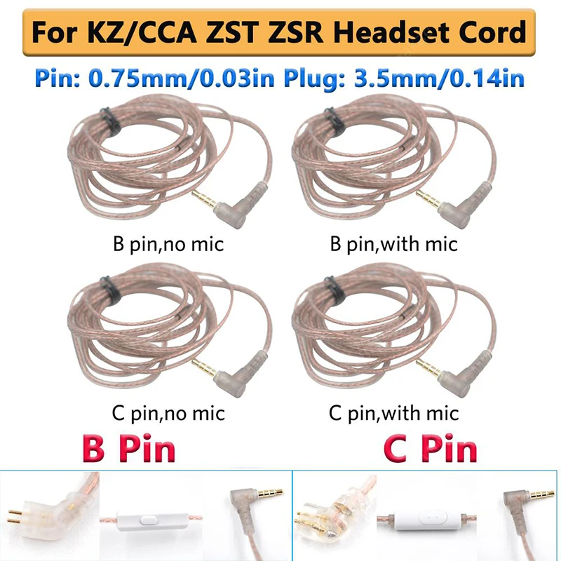 Universal In Ear Copper Twisted Upgrade Cable Copper Twisted Earphone Cable for KZ/CCA ZST ZSR ZSN ZSN PRO B/C 0.75mm/0.03in pin