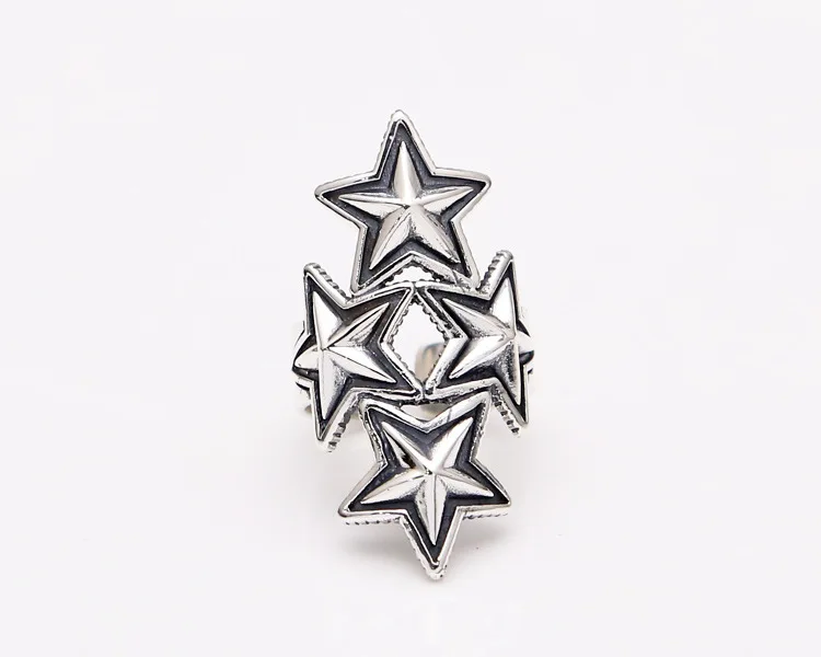 Manufacturer wholesale European and American hip-hop S925 pure silver five pointed star ring, four-star minimalist men's open mo