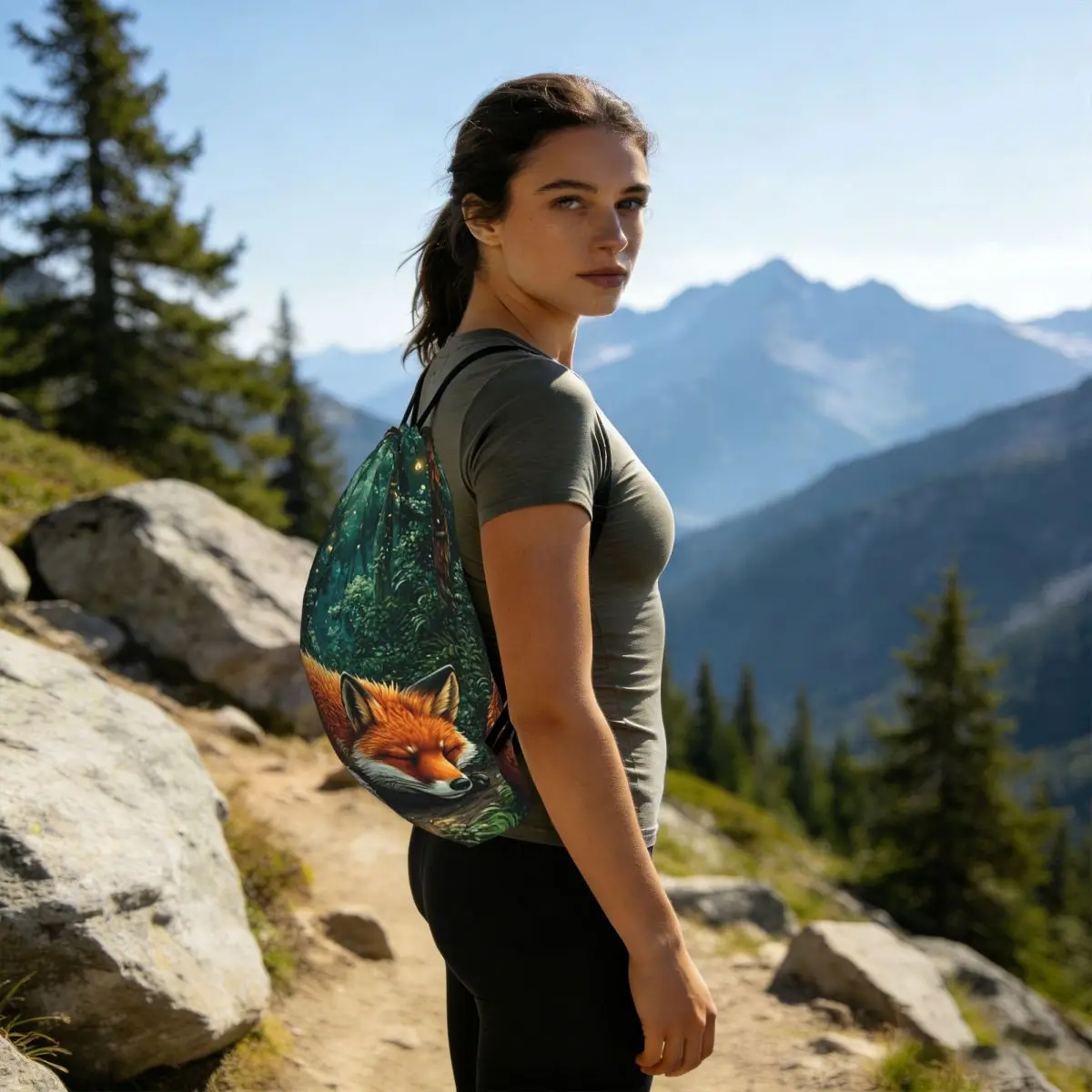 The Fox Sleeping In The Forest Backpacks Casual Drawstring Bags Sports Bag Book Bags for Travel School