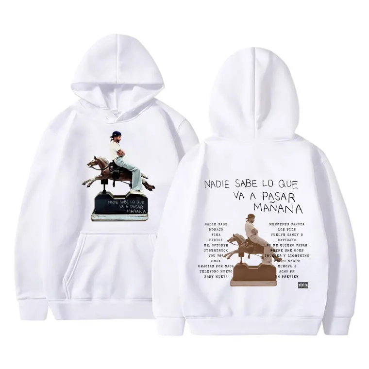 Bad Bunny Nadie Sabe Lo Que Va A Pasar Mañana Music Album Print Hoodie Men Woman Hip Hop Oversized Streetwear Rapper Sweatshirt