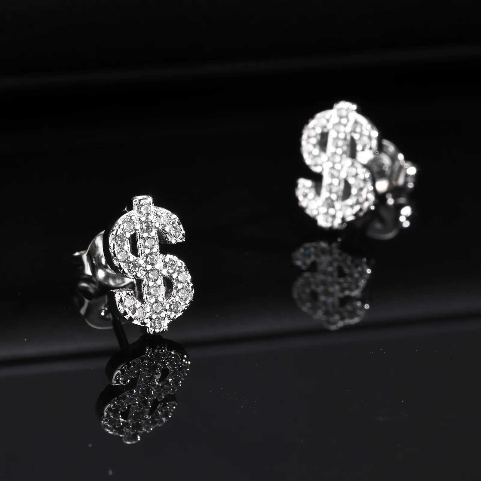 Dollar Sign Stud Earrings for Men Boys,Iced Out Zircon Stainless Steel Earrings,Hip Hop Rap Cool Jewelry Gifts