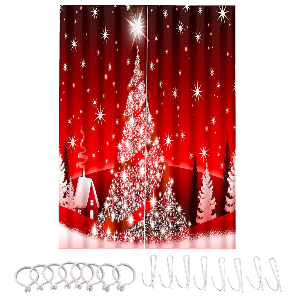 2 Blackout Red Xmas Curtain Adornment Household Window Treatment Layout M