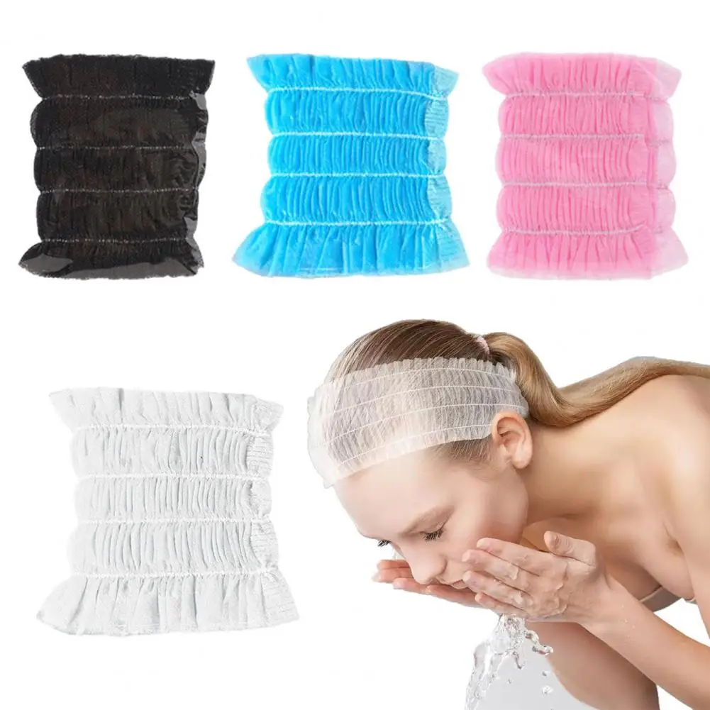 

100Pcs Disposable Makeup Headbands Soft Non-Woven Elastic Hair Bands Breathable for Beauty Salons Spa Skincare Travel Use