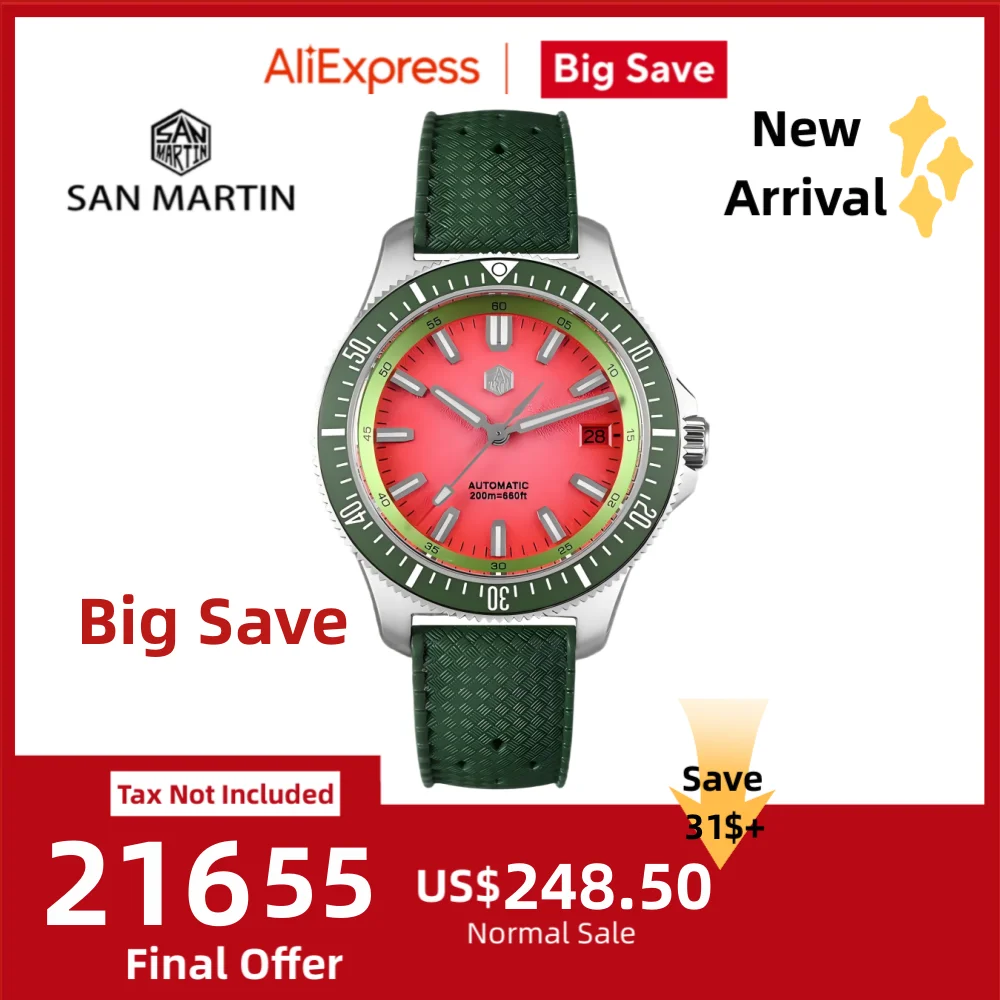 

San Martin оригинальный дизайн 40 мм новая серия фруктов мужские дайверские часы NH35 механические на мушке регулируемая застежка 20 бар светящиеся SN0118B