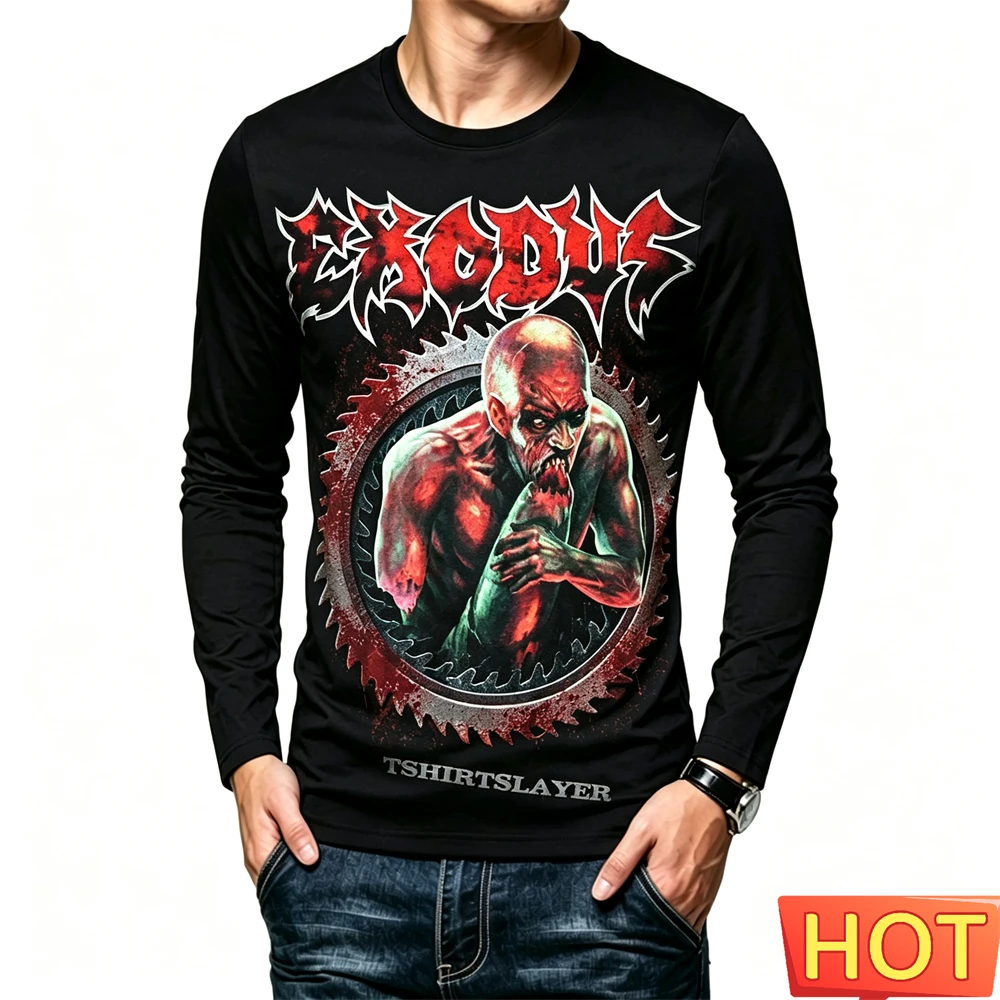 Terror Skull Print Men's T Shirt Classics Film Style Long Sleeve T-shirt Hip Hop Punk Streetwear Autumn Casual O-neck Loose Tees