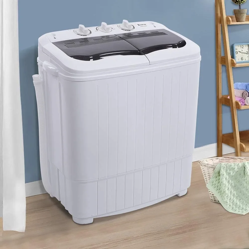 Portable Washing Machine and Dryer, 14Lbs Twin Tub Portable Washer Dryer Combo with Gravity Drain