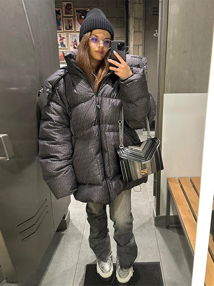 Dámská ležérní tištěná mikina s kapucí, elegantní stojáček, zipy, kapsa, dlouhý rukáv, dámské svrchní oblečení, 2025 zimní dámská zahuštěná bunda - náhled 2