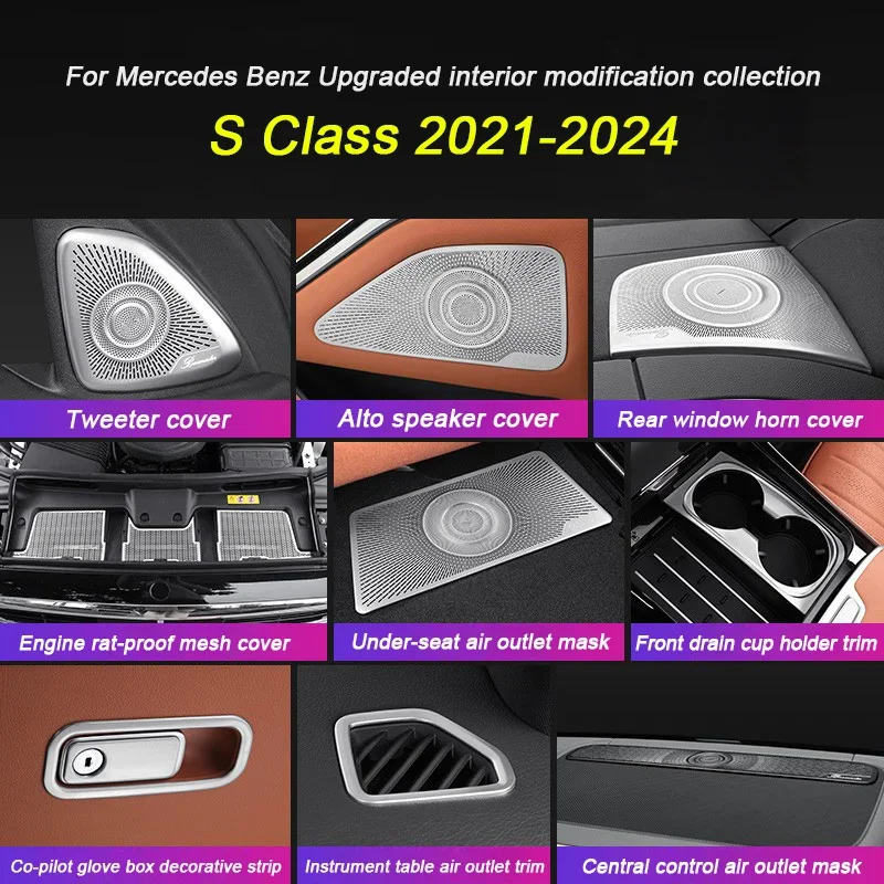 

For Mercedes Benz S Class W223 V223 Z223 2021-2024,Car Speaker Horn Panel Cover Air Outlet Frame Interior Modification Accessory