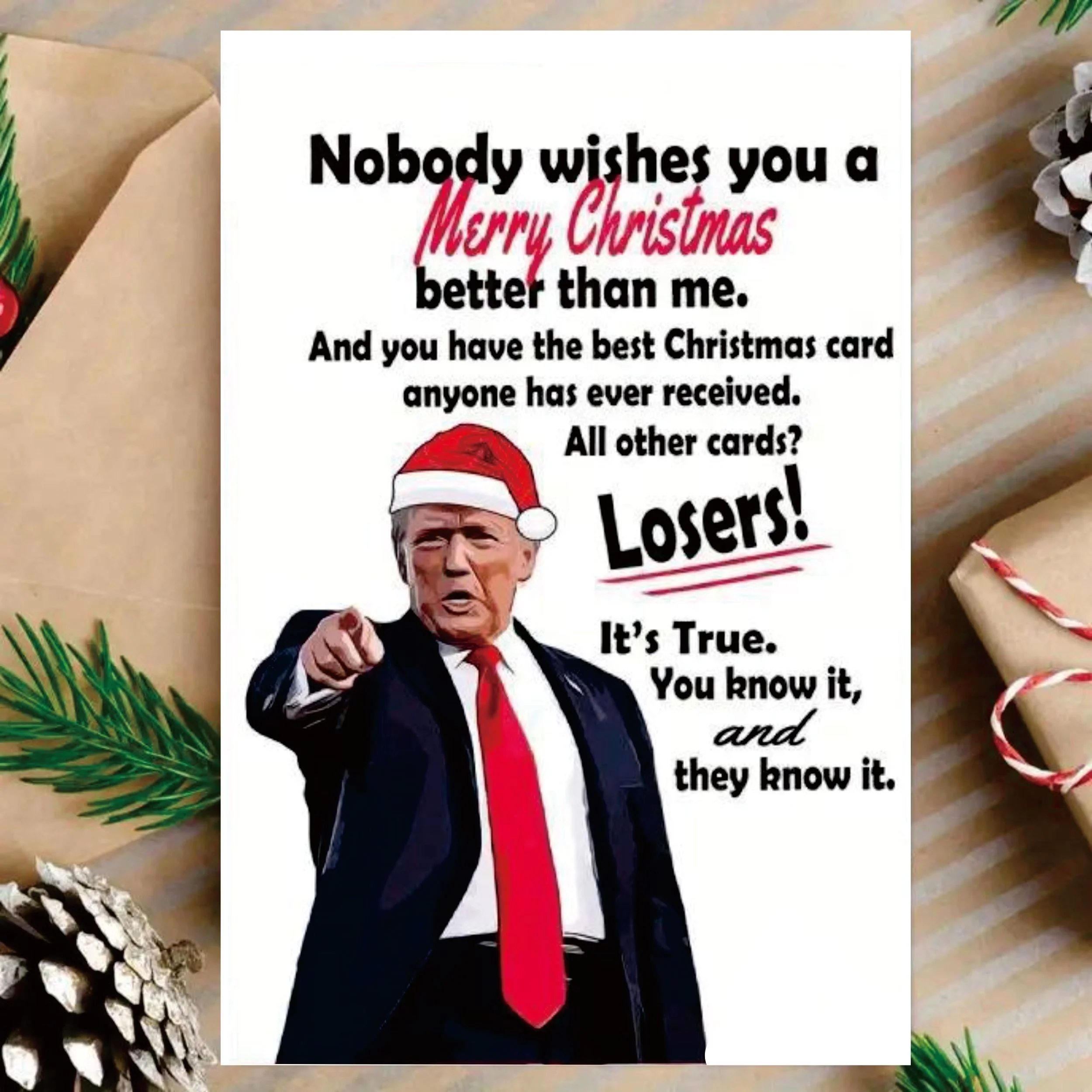 A Humorous Christmas Card with A Self Sealing Envelope and Matte Paper, A Sarcastic Holiday Novelty Card To Give To Friends