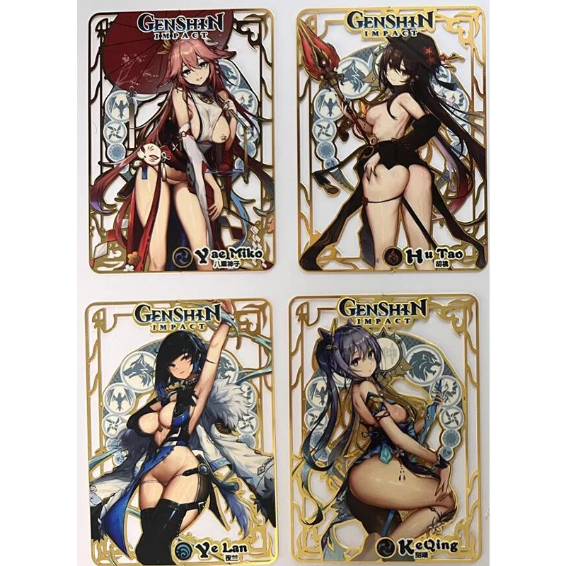 Anime Goddess Story Yae Miko Lumine Barbara Gunnhildr Hu Tao Ganyu Keqing Klee Metal Card Collectible Card Toy Birthday Gift