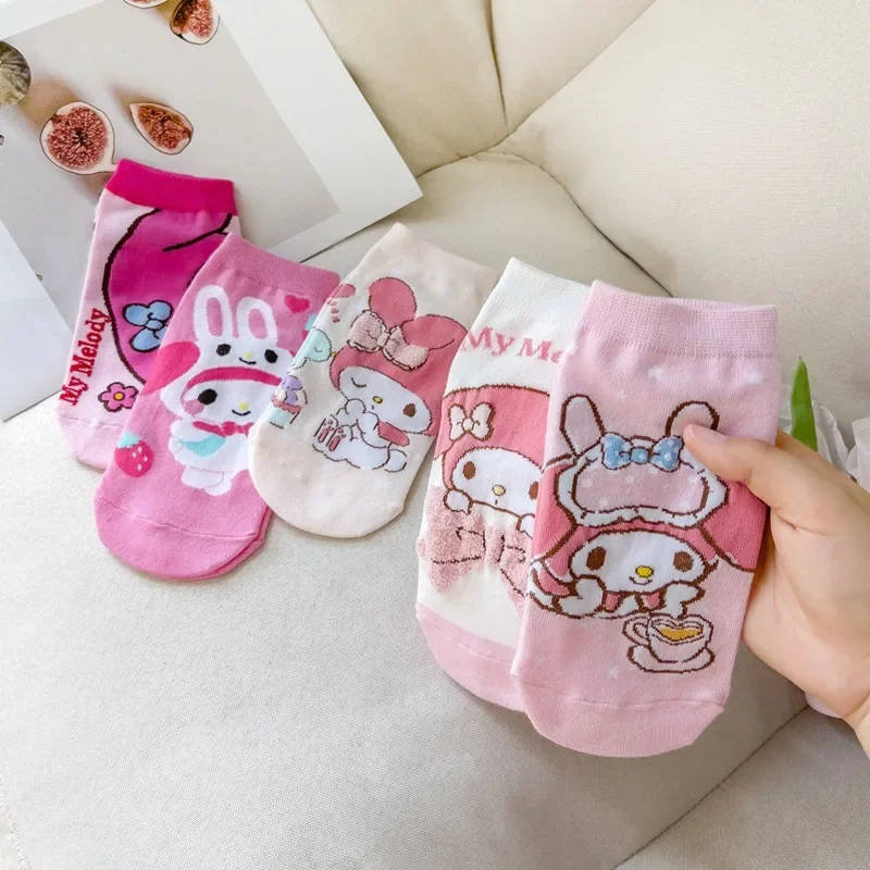 1 Paar Kawaii Sanrio Mijn Melodie Sokken Schattige Anime Roze Print Zachte Cartoon Zoete Korte Sok Warme Decoratie Voor Meisjes Cadeau