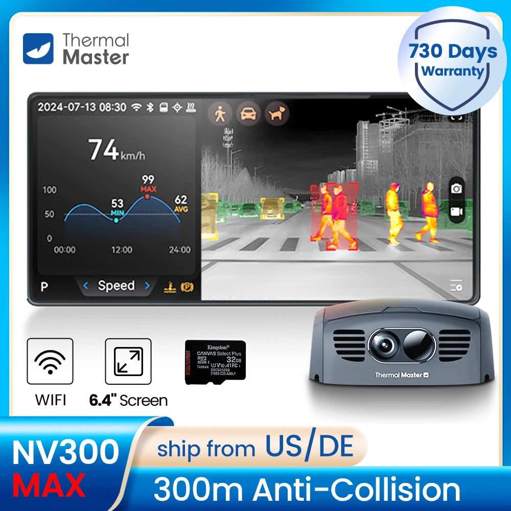 300m Anti-Collision Detect Life Geavanceerde Automotive Dashcam NV300 Auto Thermische Camera Nachtzicht ADAS