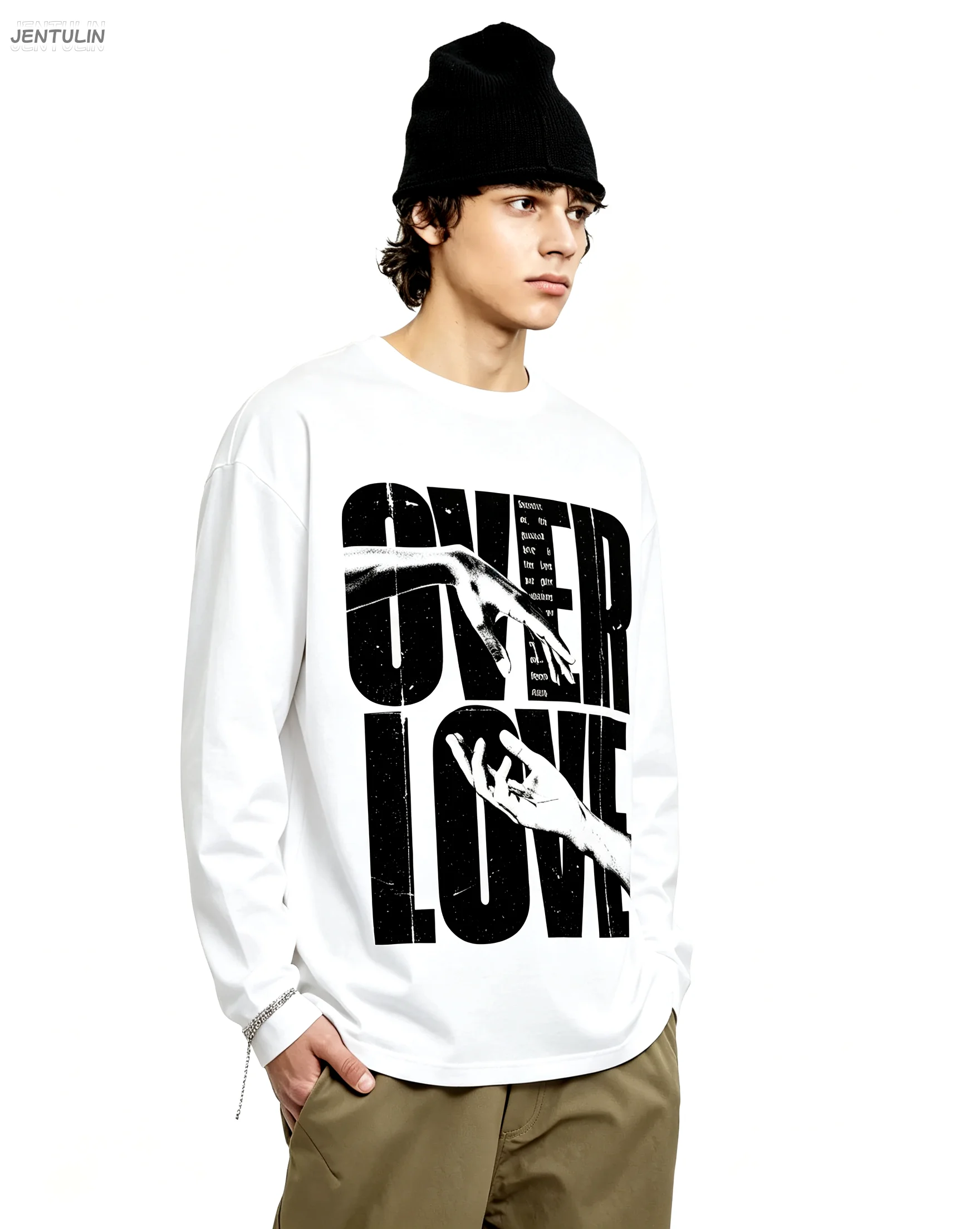 Unisex Y2K Streetwear Long Sleeve T‑Shirt Oversized Crew Neck Hands Letter Graphic Print Retro Punk Casual Tees For Street Daily