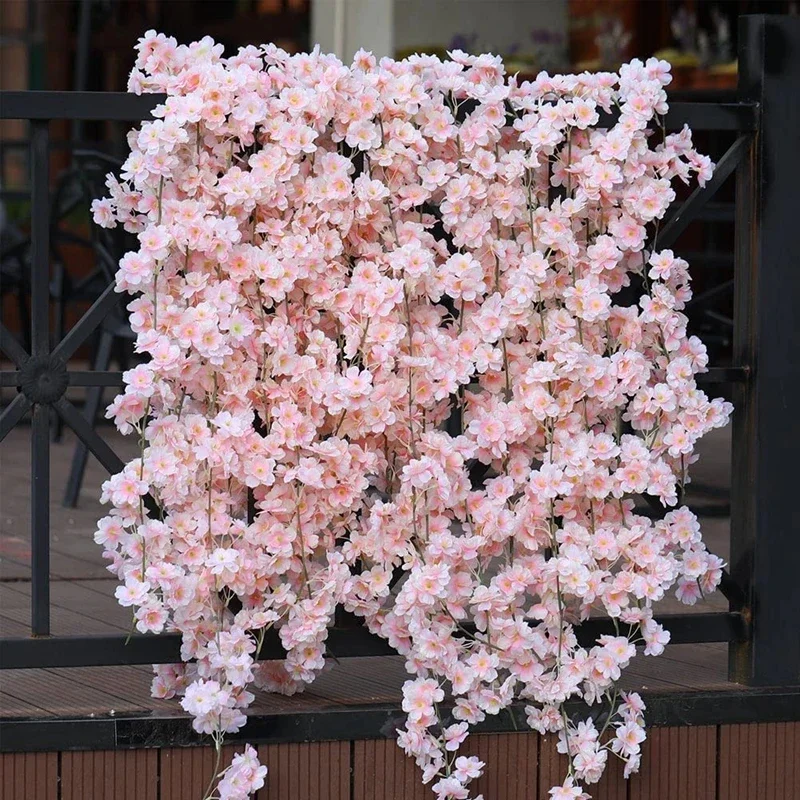 Artificial Flower Silk Cherry Blossom Hanging Vine Home Garden Wedding Garland Arch Party Cherry Blossom Wall Decoration Rose