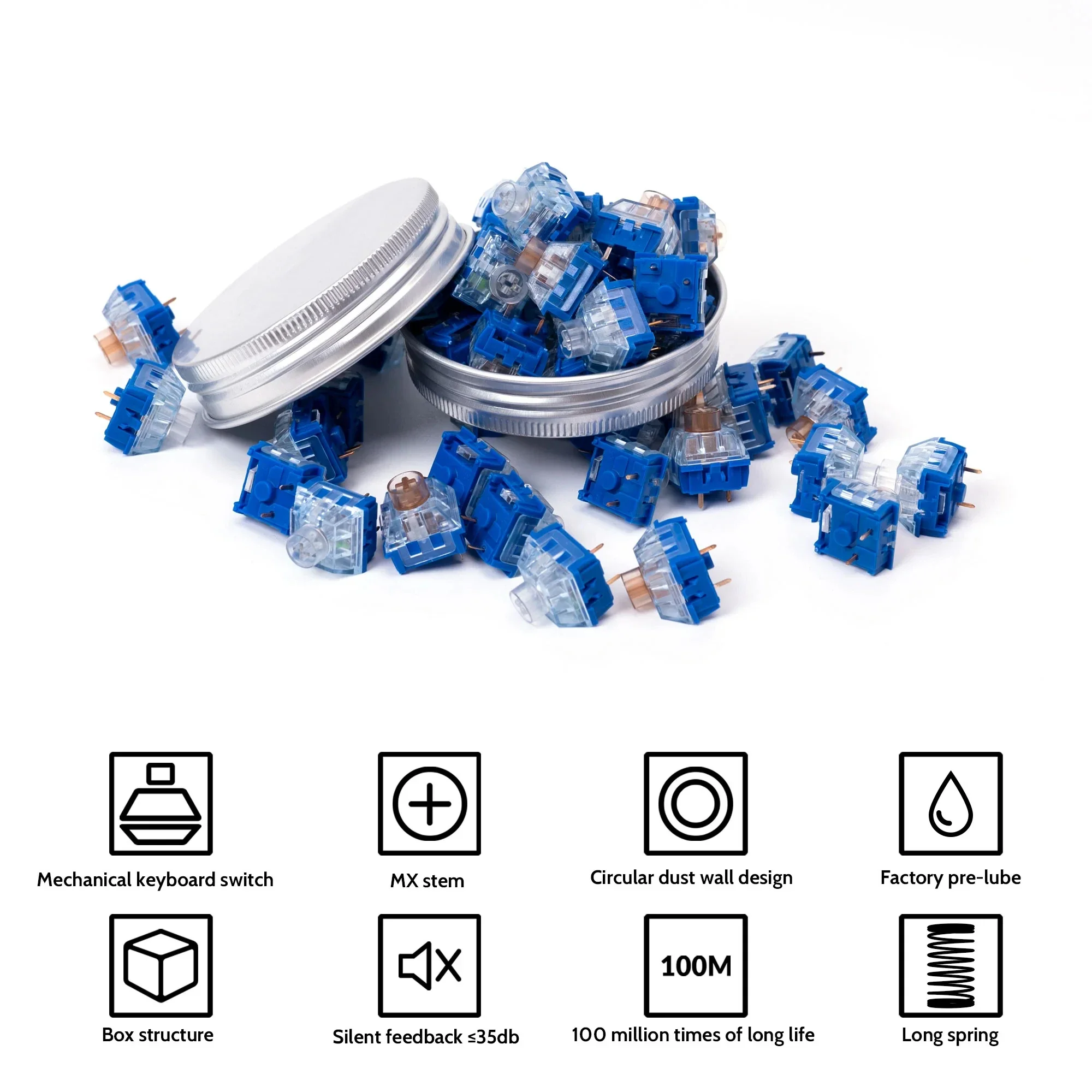 110 PCS Kailh Deep Sea Silent Pro Box Switch for Mechanical Keyboards