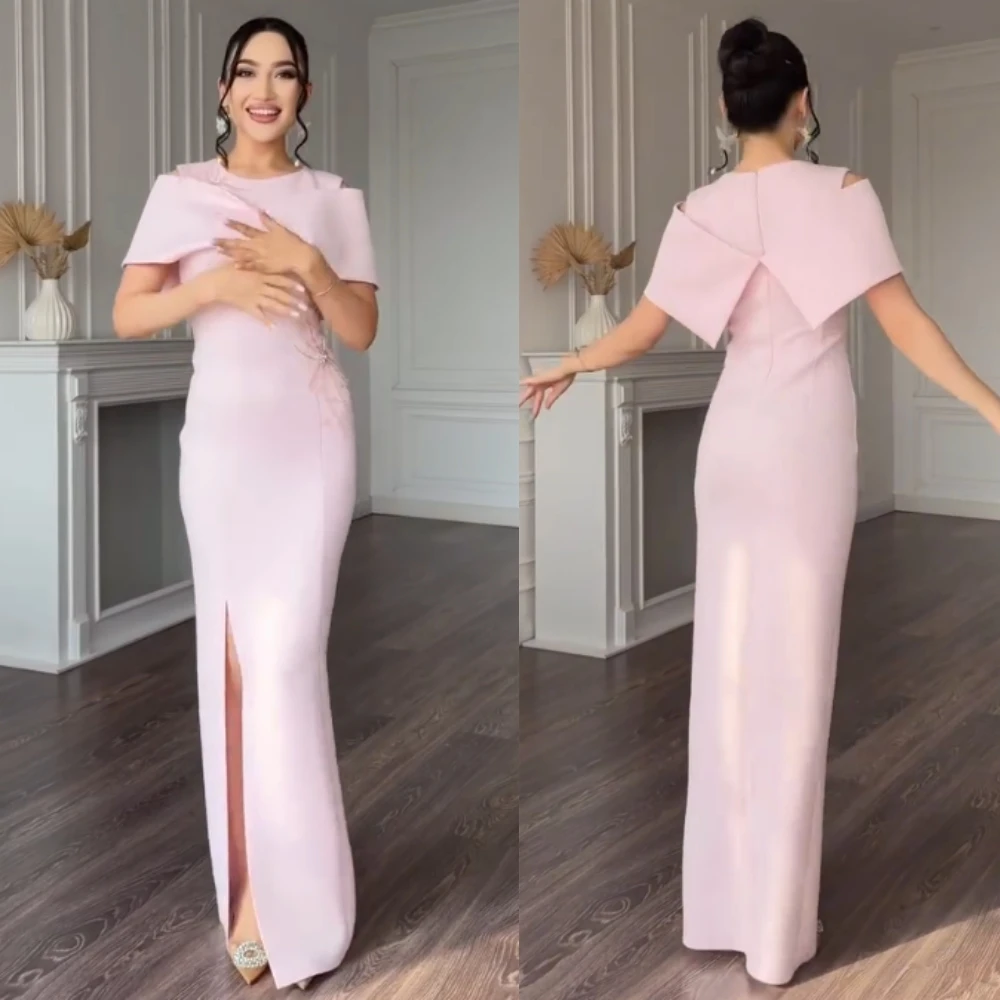 

Customized Pastrol Matching Jersey Sequined Straight Scoop Neck Long Dresses Bespoke Occasion Fashion