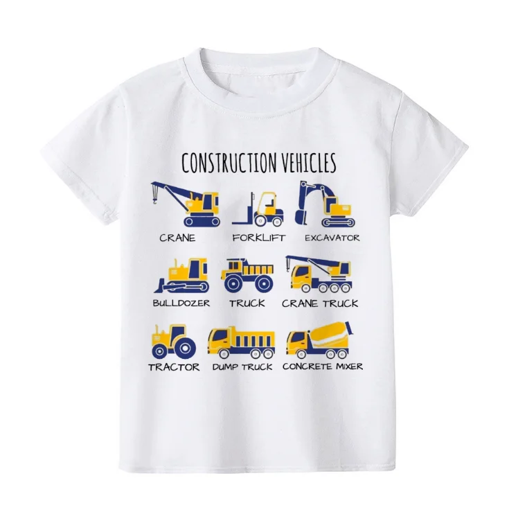 Summer Construction Machines Print Baby Boys Clothes Tractor Kids Tshirt Natural Work Zone Children Tshirt